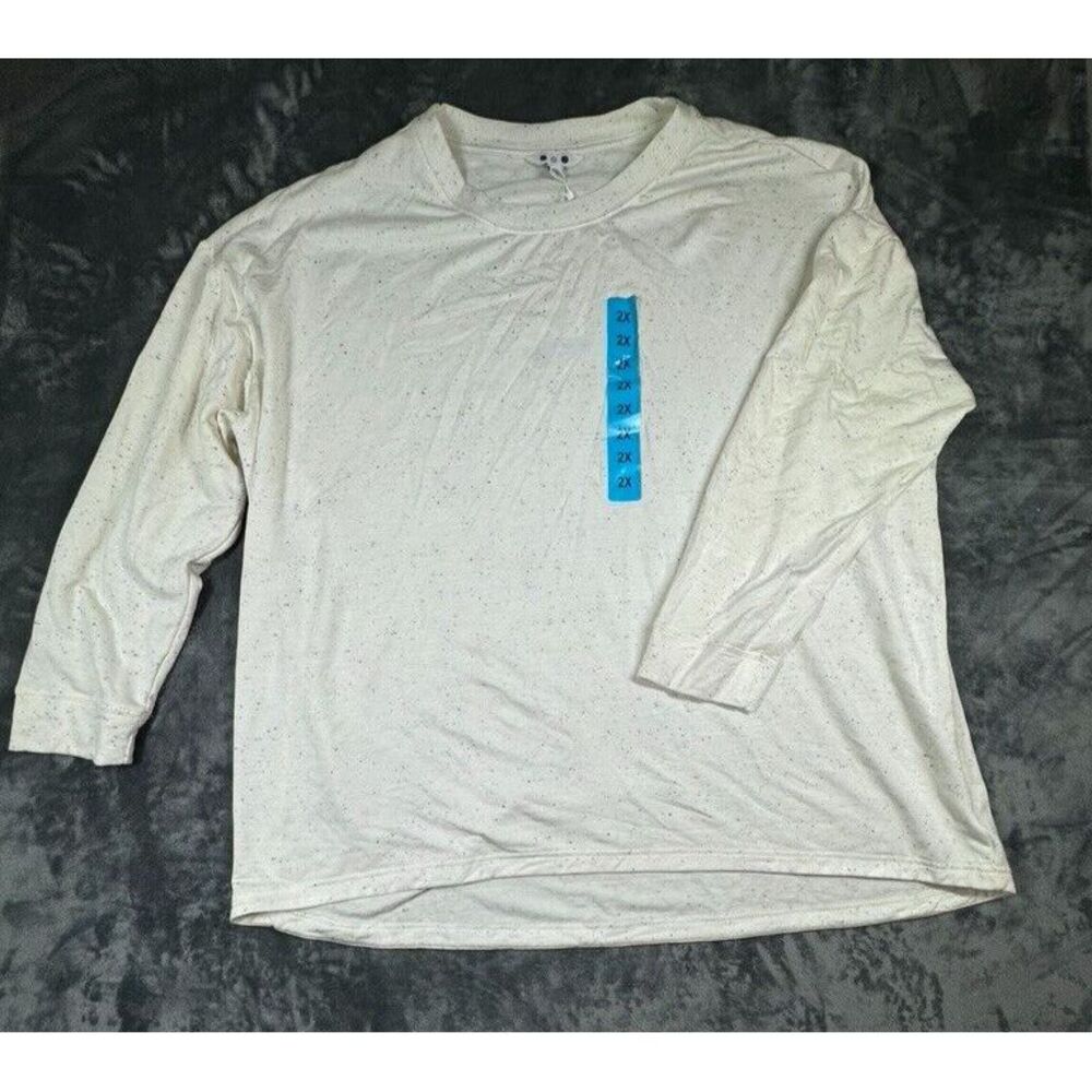 Three Dots Ladies Speckled Pullover Sweater Fleece Top‎ Womens 2XL Plus White